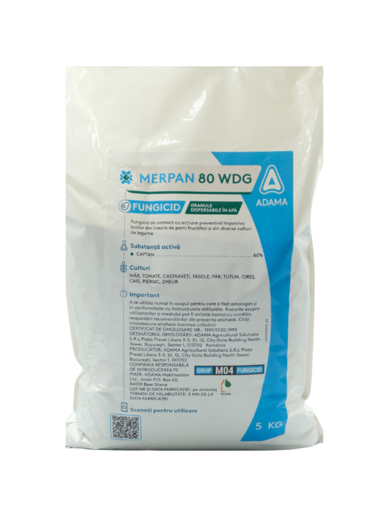 Fungicid MERPAN 80 WDG – 5 kg, Contact, Mană, Rapăn, Monilioză, Basicare, Pătări, Antracnoză, Adama