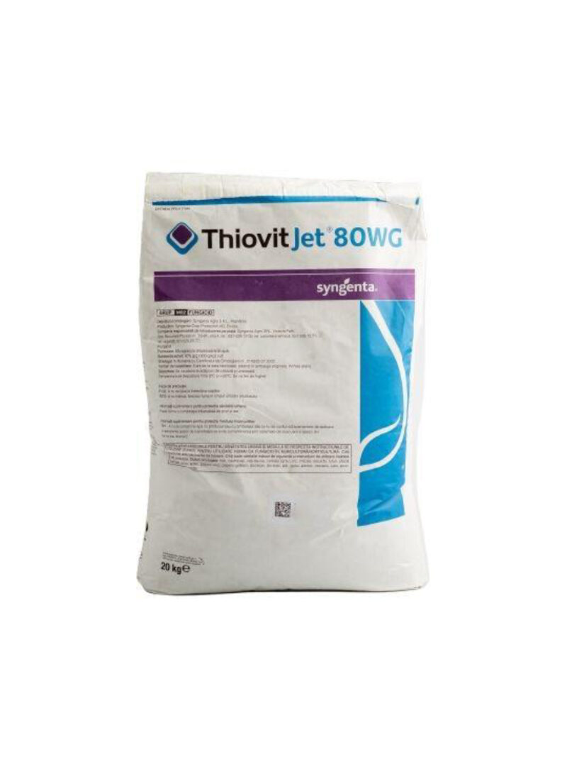 Fungicid THIOVIT JET 80 WG - 20 kg, Sulf 800 g_kg, Măr, Păr, Gutui, Piersic, Grâu, Orz, Secară, Triticale, Castraveți, Tomate, Vinete, Ardei, Morcov, Pepeni, Dovlecei, Sfeclă de zahăr, Syngenta