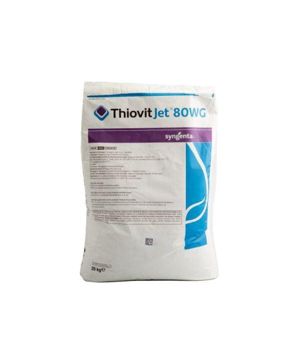 Fungicid THIOVIT JET 80 WG - 20 kg, Sulf 800 g_kg, Măr, Păr, Gutui, Piersic, Grâu, Orz, Secară, Triticale, Castraveți, Tomate, Vinete, Ardei, Morcov, Pepeni, Dovlecei, Sfeclă de zahăr, Syngenta