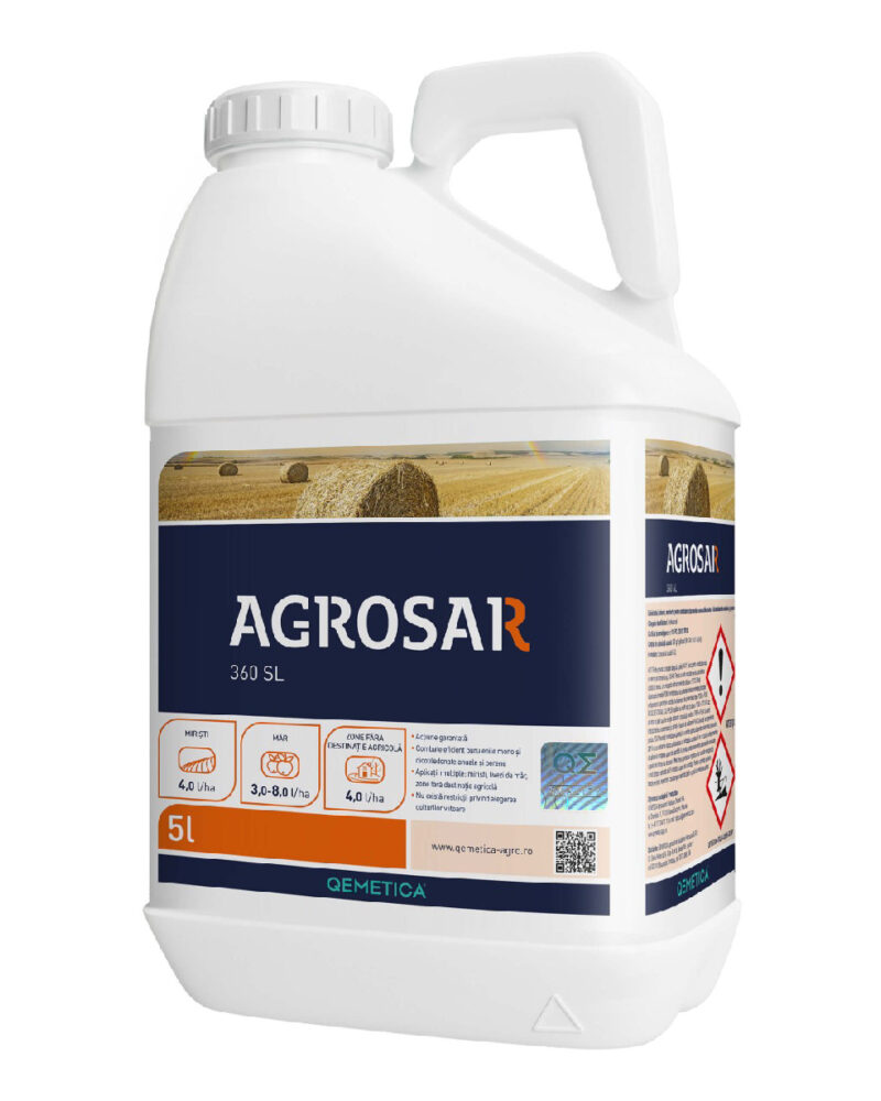 Erbicid Total AGROSAR 360 SL - 5 Litri, Glifosat 360 g/l, QEMETICA